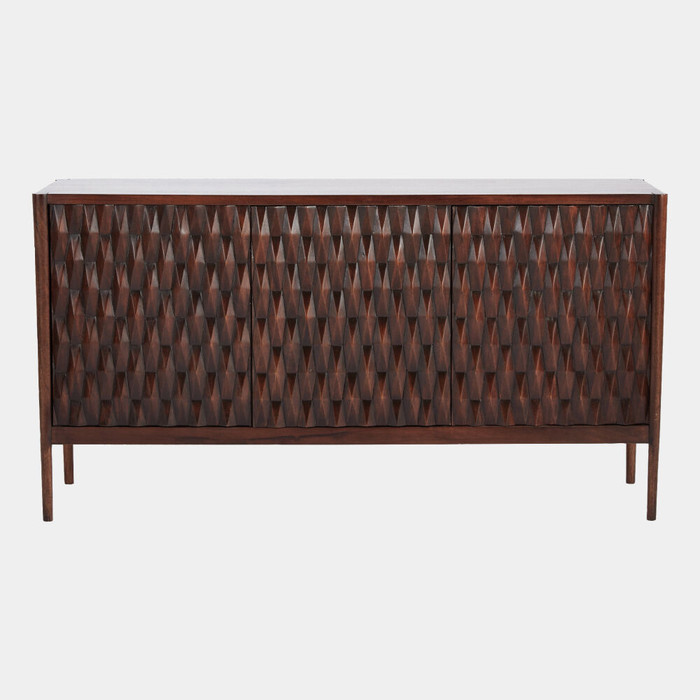 Global Views Kerf Cabinet - Carved Mango Wood in Walnut Finish
