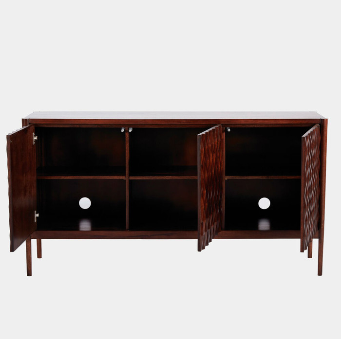 Global Views Kerf Cabinet - Carved Mango Wood in Walnut Finish