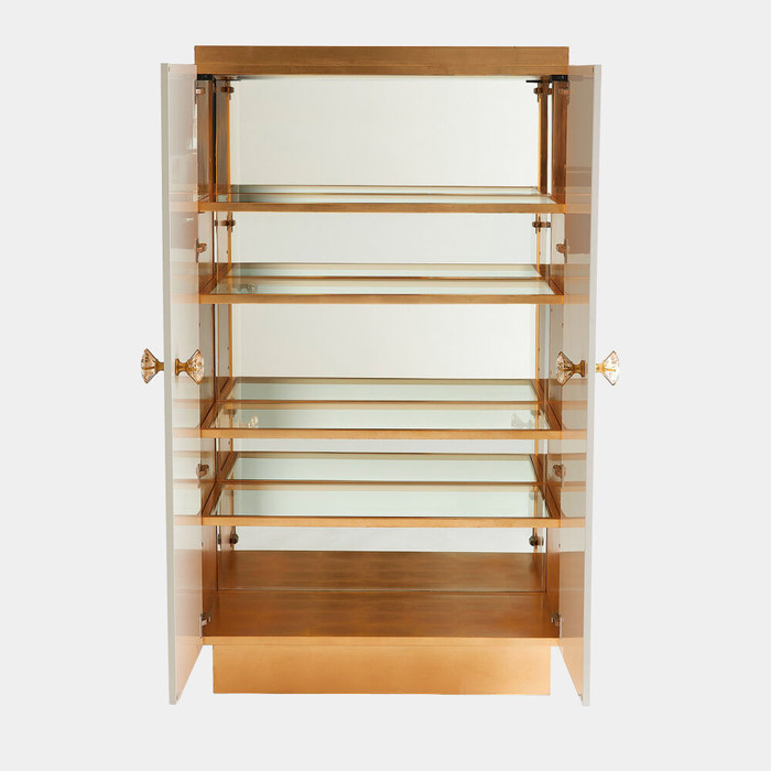 Global Views London Tall Cabinet - White Lacquer & Gold Leaf