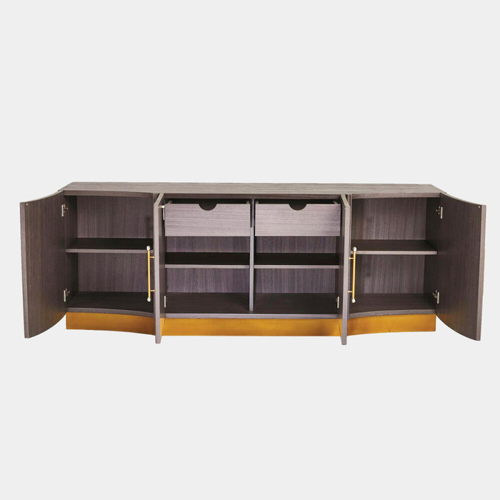Global Views Mayfair Cabinet - Gray Stained Walnut & Brass