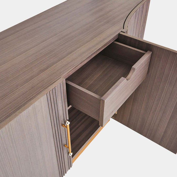 Global Views Mayfair Cabinet - Gray Stained Walnut & Brass