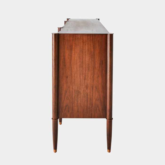 Global Views Triple Curve Cabinet - Walnut & Aged Brass