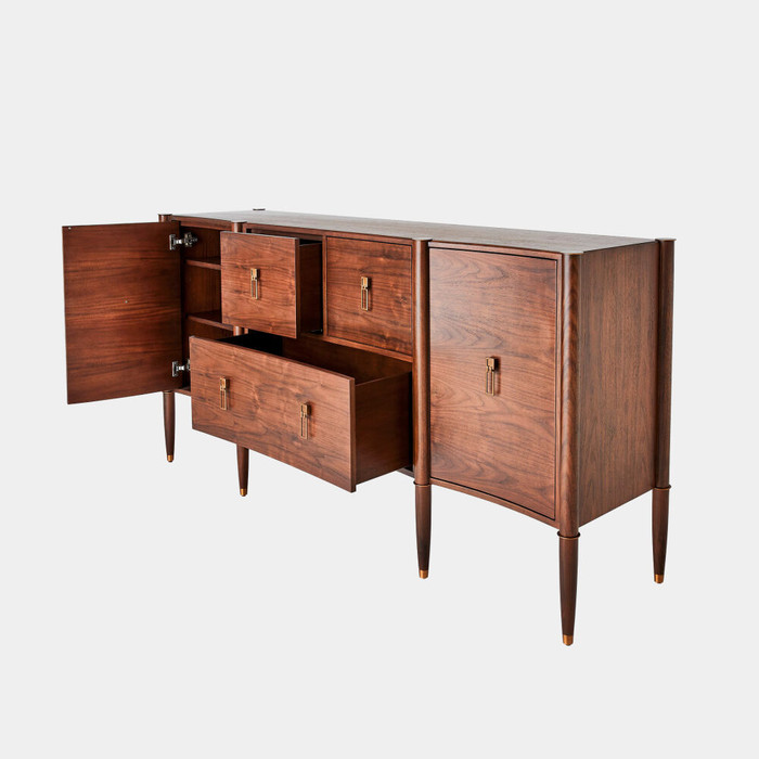 Global Views Triple Curve Cabinet - Walnut & Aged Brass