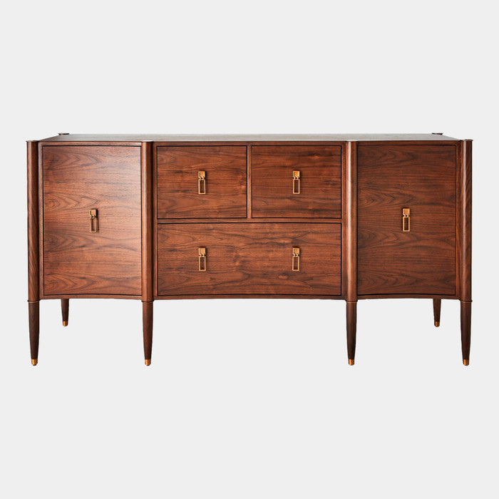 Global Views Triple Curve Cabinet - Walnut & Aged Brass