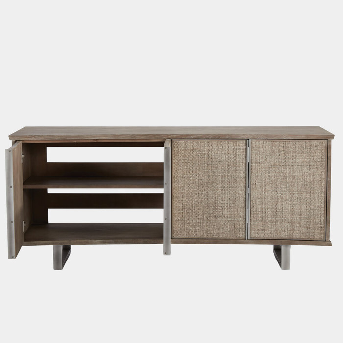 Global Views Delphi Media Cabinet - Soft Gray Cerused Ash & Grass Cloth