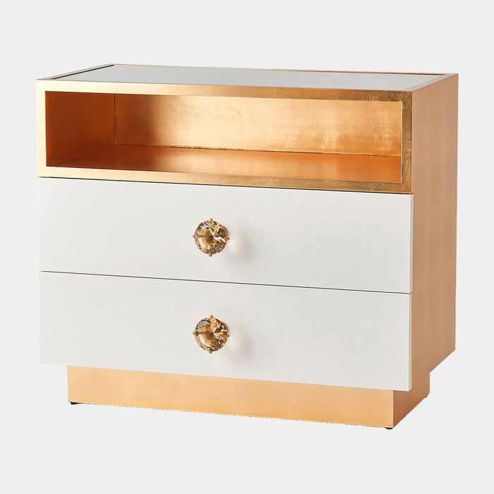 Global Views London Nightstand - White Lacquer & Gold Leaf