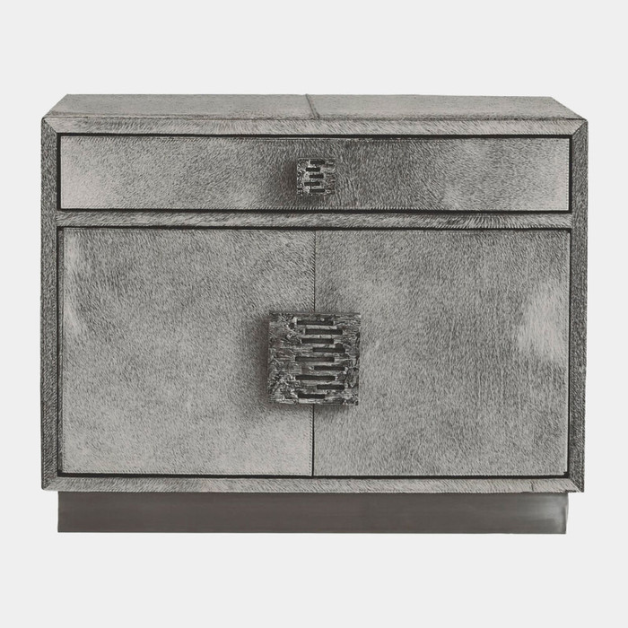 Global Views Metro Nightstand - Gray Hair-on-Hide & Nickel