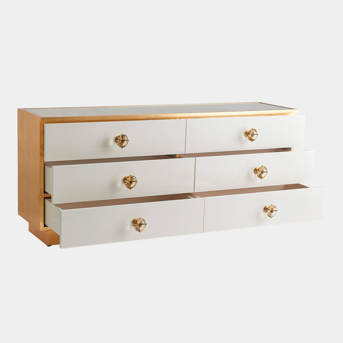 Global Views London Credenza - White Lacquer & Gold Leaf