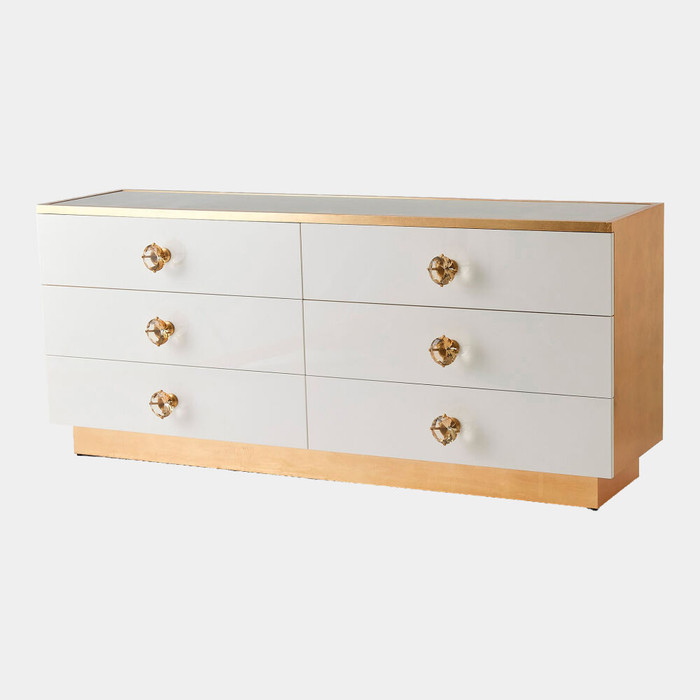 Global Views London Credenza - White Lacquer & Gold Leaf