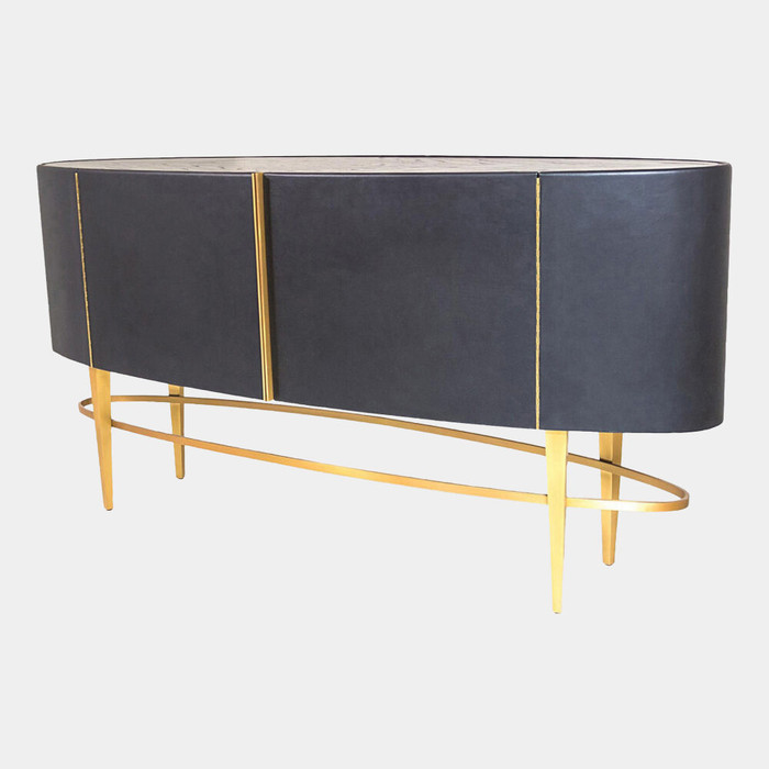 Global Views Ellipse Sideboard - Ebony, Black Leather & Gold Iron