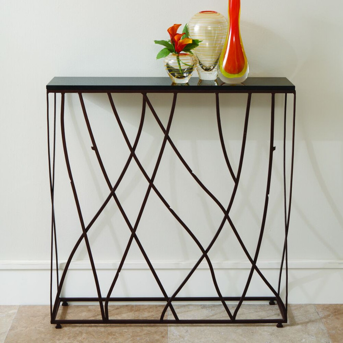 Global Views Branch Console Table - Sculpted Iron & Black Granite