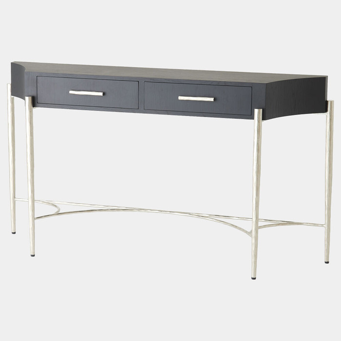 Global Views Breakfront Console Table - Black Oak & Nickel