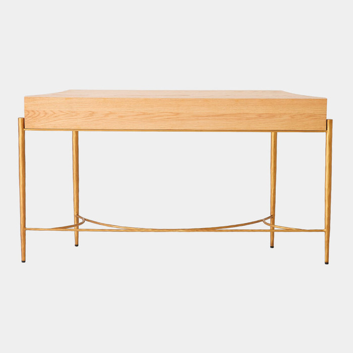 Global Views Breakfront Console Table - Natural Oak & Gold