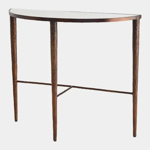 Global Views Cecily Hammered Console Table - Antique Bronze & White Marble