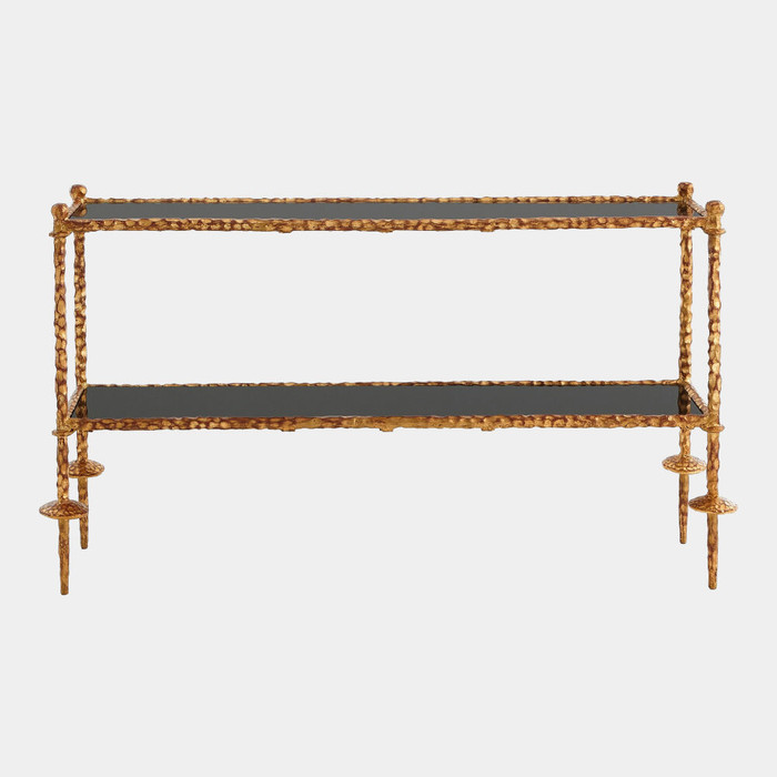 Global Views Cesello Gold Chiseled Console Table - Black Granite
