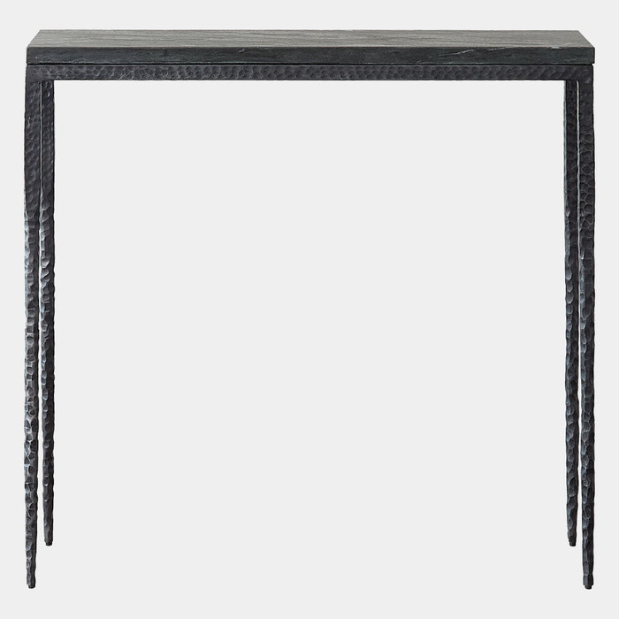 Global Views Forrester Console Table - Blackened Iron & Flamed Black Marble