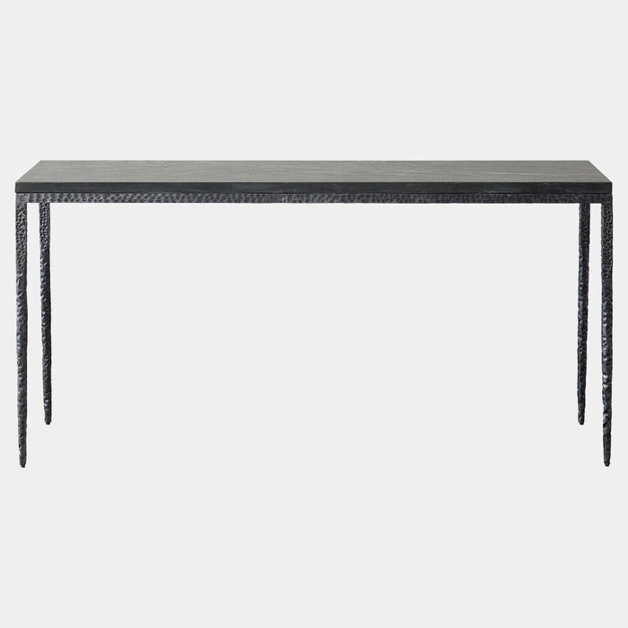 Global Views Forrester Console Table - Blackened Iron & Flamed Black Marble