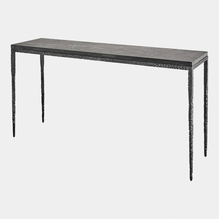 Global Views Forrester Console Table - Blackened Iron & Flamed Black Marble