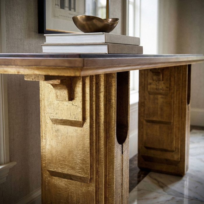 Global Views Layered Deco Console Table - Antique Brass & Black Granite