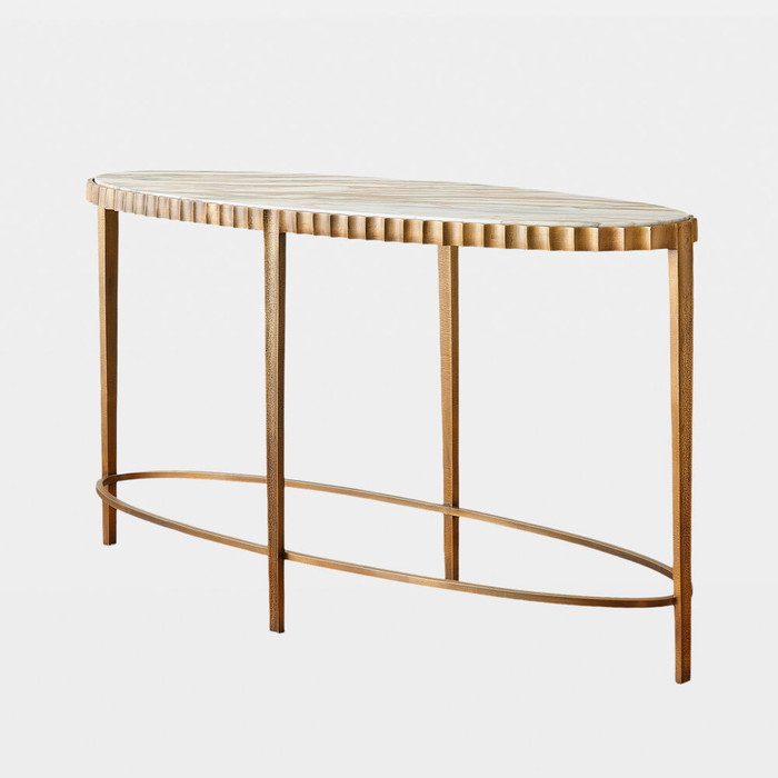Global Views Liberty Console Table - Vintage Brass & Calacatta Gold Marble 