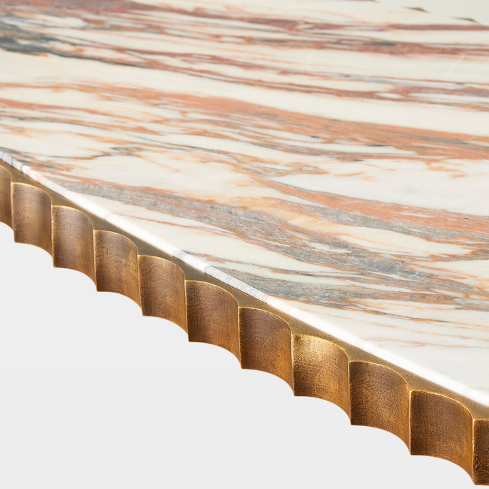 Global Views Liberty Console Table - Vintage Brass & Calacatta Gold Marble