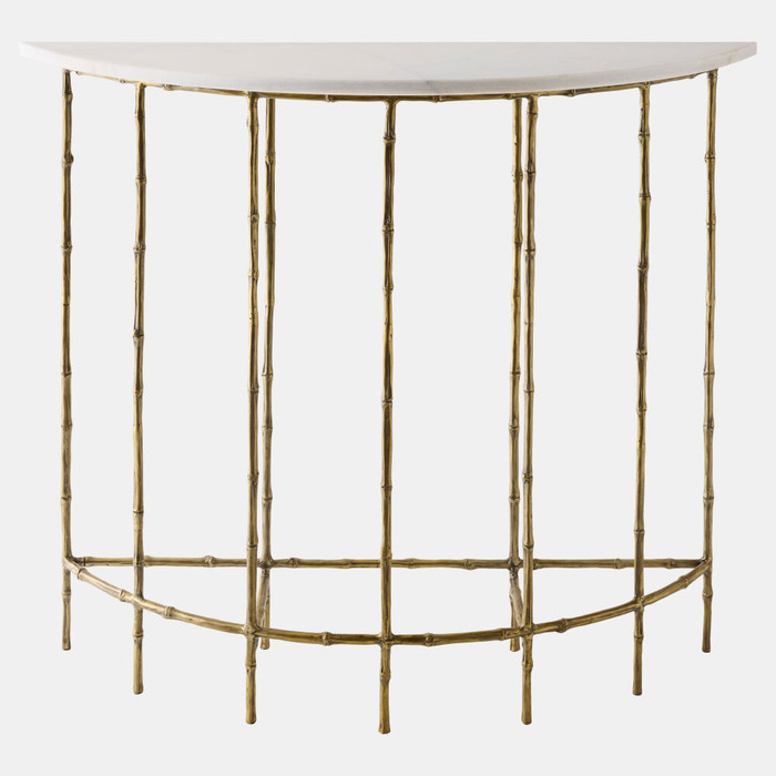 Global Views Meng Demi Console Table - Brass & White Marble