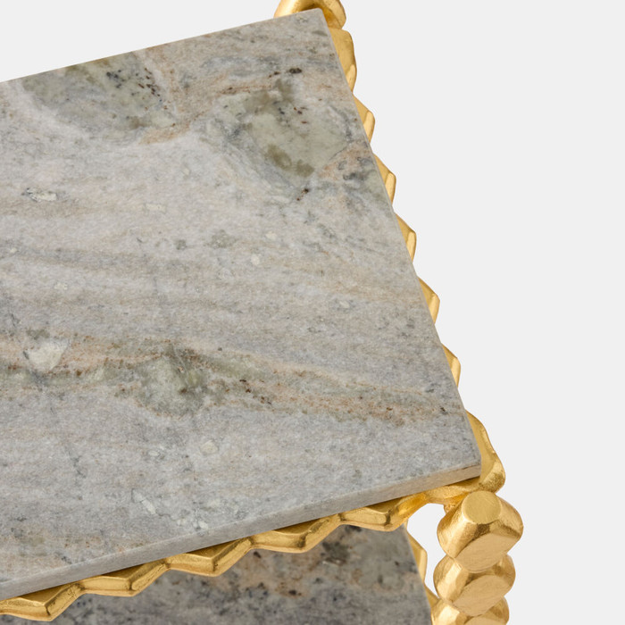 Global Views Pinkered Console Table - Pistachio Mist Marble & Gold Leaf