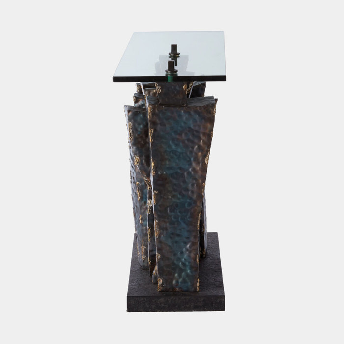 Global Views Queue Console Table - Burnished Iron & Black Granite