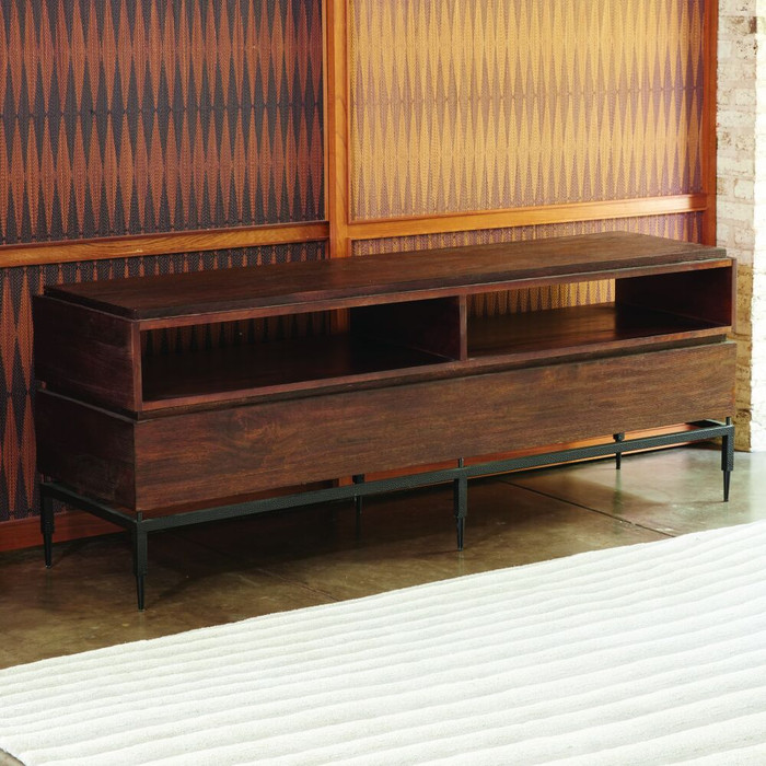 Global Views Scratch Console Cabinet - Brown & Black Mango Wood