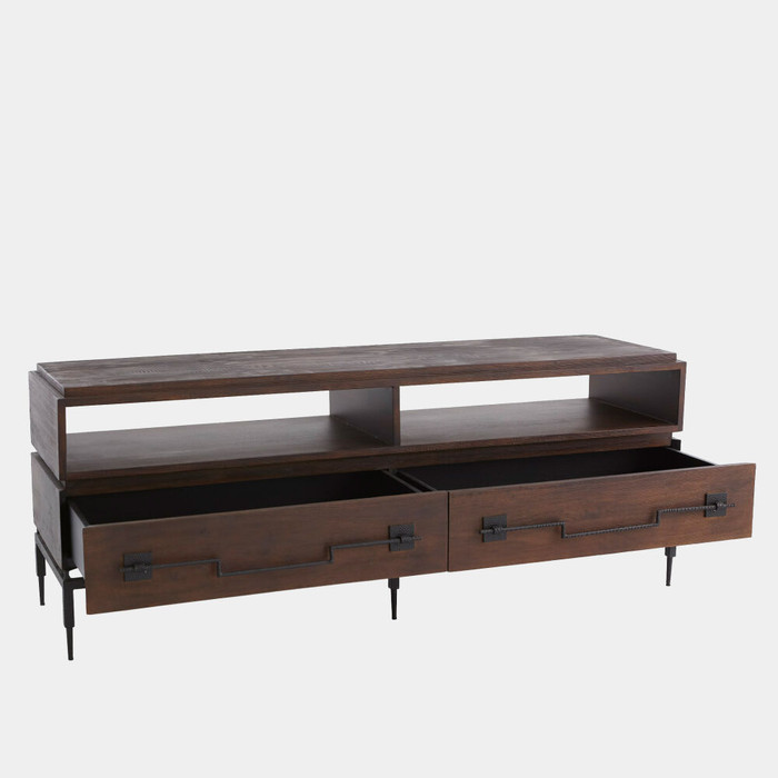 Global Views Scratch Console Cabinet - Brown & Black Mango Wood