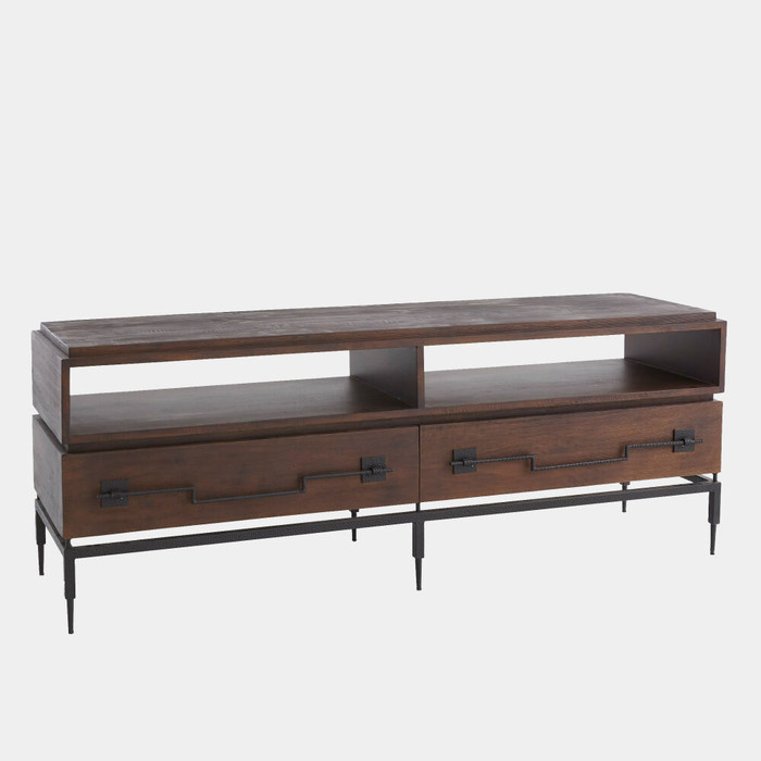 Global Views Scratch Console Cabinet - Brown & Black Mango Wood