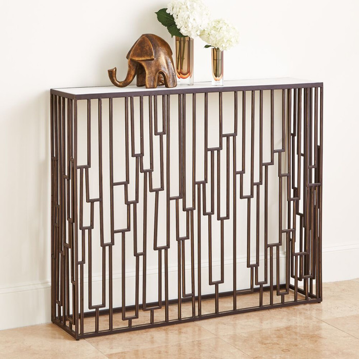 Global Views Shingle Hall Console Table - Bronze & White Marble