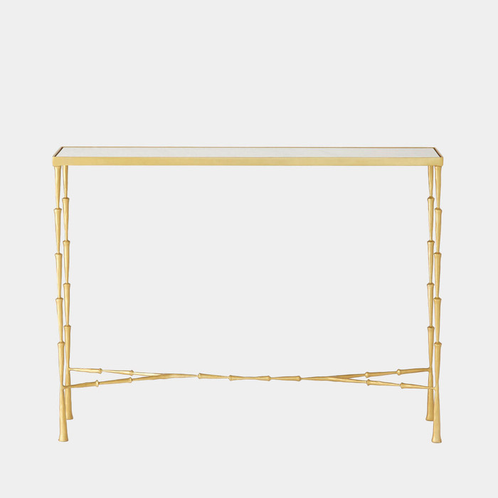 Global Views Spike Console Table - Antique Brass & White Marble