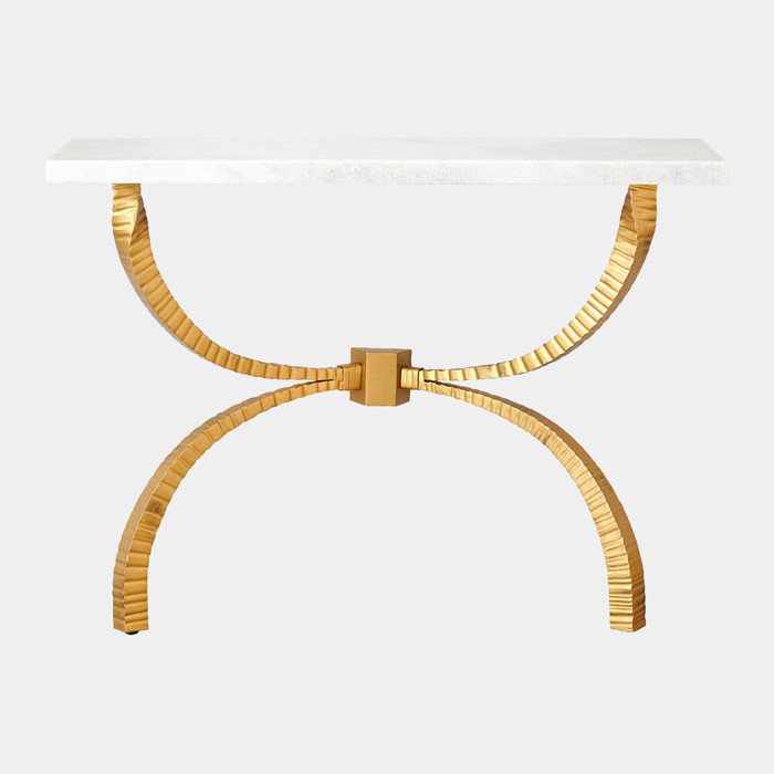 Global Views Teton Console Table - Gold Leaf & White Marble