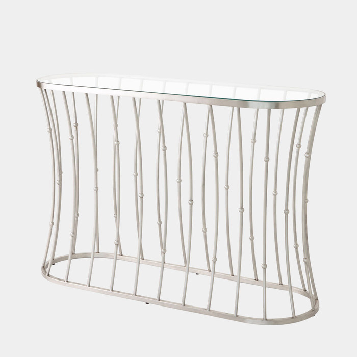 Global Views Aurora Console Table - Brushed Nickel & Clear Glass