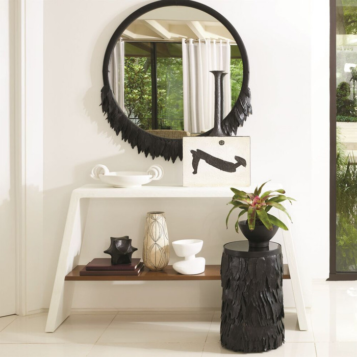 Global Views Eddy Console Table - White Resin & Walnut