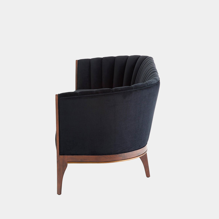 Global Views Connor Channel Back Sofa - Black Velvet & Walnut