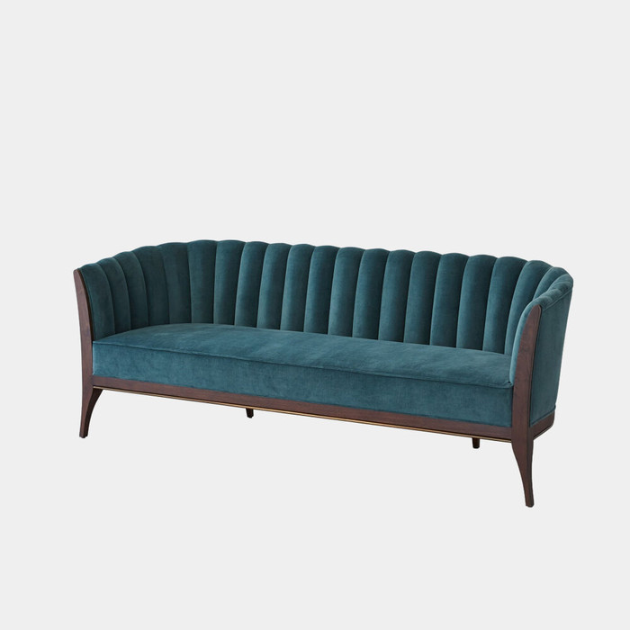 Global Views Connor Channel Back Sofa - Dragonfly Blue Velvet