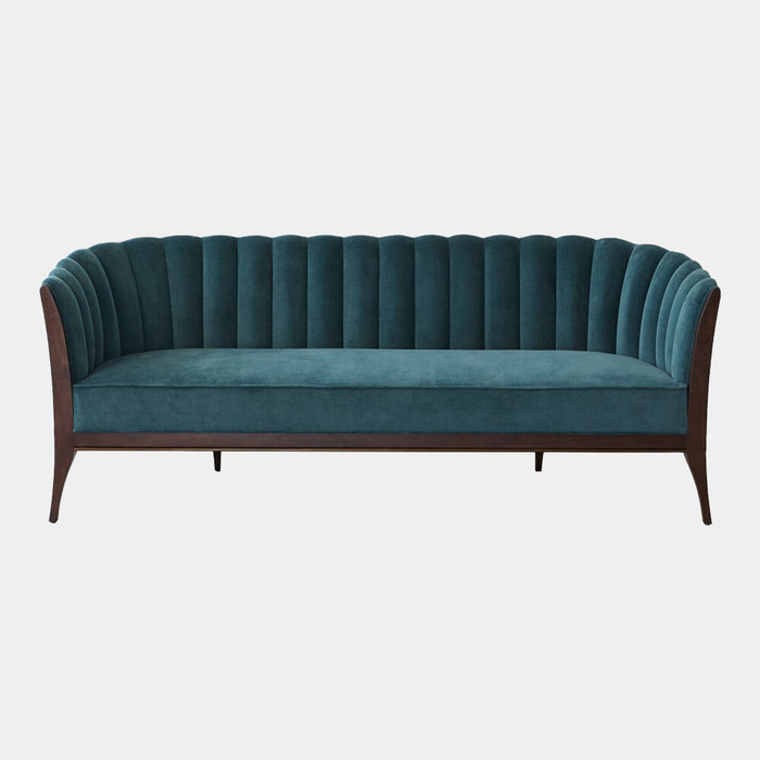 Global Views Connor Channel Back Sofa - Dragonfly Blue Velvet