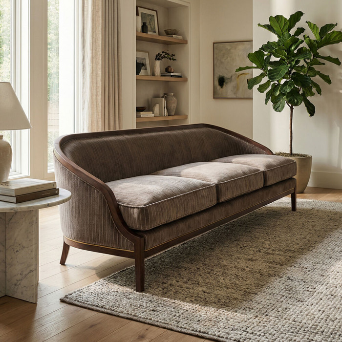 Global Views Tailored Sofa - Gray Pinstripe & Walnut