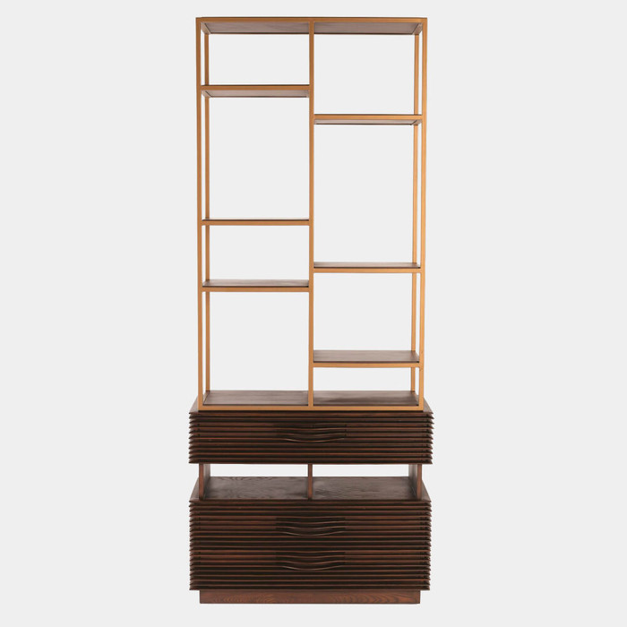 Global Views Oslo Etagere - Dark Brown Ash & Antiqued Iron