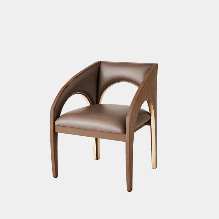 Global Views Arches Dining Chair - Nutmeg Leather & Champagne