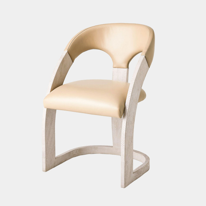 Global Views Delia Dining Chair - White Burl & Beige Leather