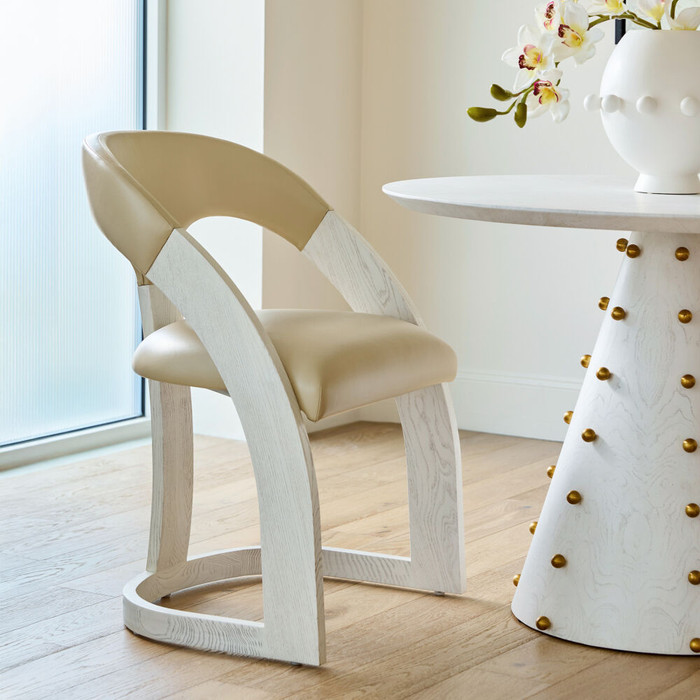 Global Views Delia Dining Chair - White Burl & Beige Leather