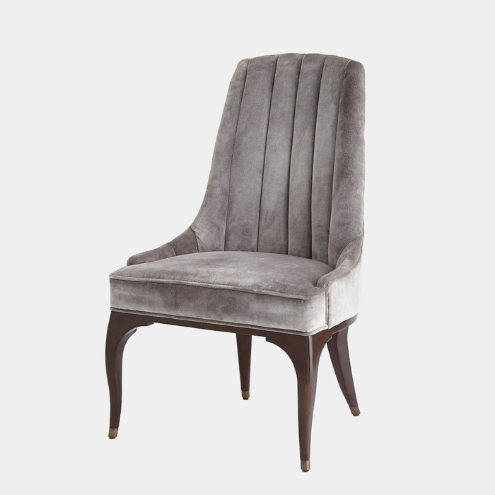 Global Views Douglas Channel Tufted Dining Chair - Gargoyle Gray Velvet