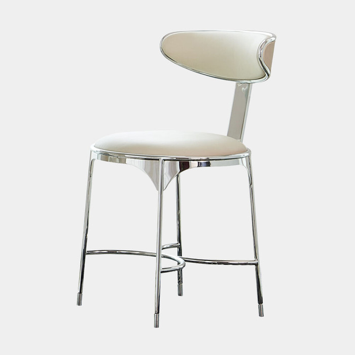 Global Views Panoplia Dining Chair - Ivory Leather & Stainless Steel