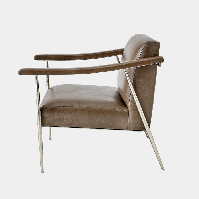 Global Views L. Brooks Leather Chair - Nickel & Gray Leather