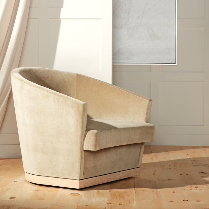 Global Views Ophelia Swivel Chair - Brown Velvet & White Washed Beechwood