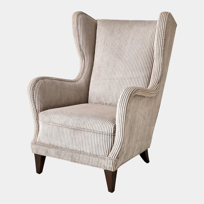 Global Views Wing Chair - Wide Wale Corduroy Smoke