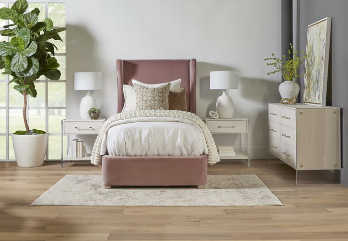 Essentials For Living - Balboa Twin Bed in Petal Velvet, Natural Gray Oak